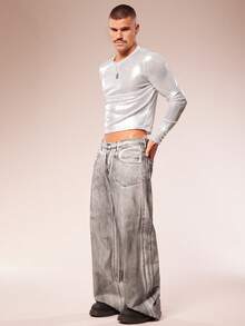 FeverCity 男士圆领长袖金属色短款T恤 - 彩色 - 查看 5