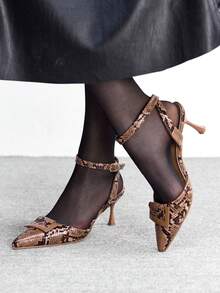 CUCCOO BIZCHIC Women's Fashion Python Pattern Buckle High Heel Pumps Valentine's Day - Brown - View 4