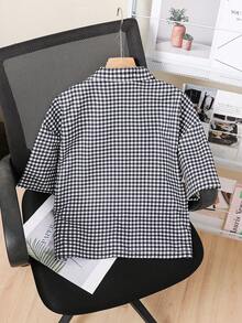 Mirajuku Teens (Boys) Casual Korean Style Loose Plaid Short Sleeve Shirt, Spring/Summer - Black and White - View 7
