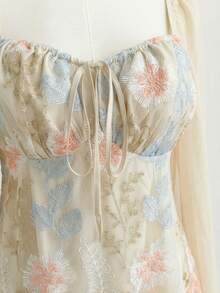 Soleia 大码女式刺绣长袖迷你连衣裙 - 杏色 - 查看 9