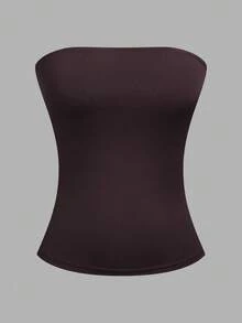 SHEIN EZwear 4 chiếc áo ống nữ màu trơn, chất liệu gân, kiểu dáng thường ngày, thích hợp cho mùa hè. - Nhiều màu - Xem 9