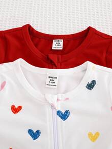 Loomiva 2pcs Newborn Baby Girl Cute Heart Pattern Knitted Long Sleeve Jumpsuit Set, Autumn/Winter - Multicolor - View 5