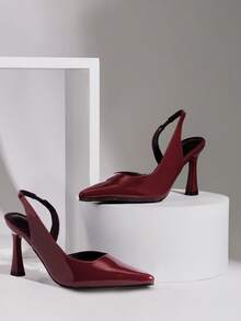 SHUZIA Women's Elegant Stylish Point Toe Sling-Back Stiletto Pumps Valentine's Day - Burgundy - View 1