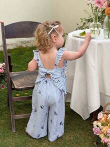 LMoss Kids 女婴条纹荷叶边领休闲连体衣 - 彩色 - 查看 5