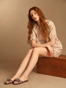 Rosivie Women's Rose 3D Flower Strap Slide Sandals - Brown - View 3