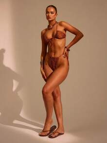 Musera Resort 豹纹系带丁字裤比基尼泳裤（仅限夏季海滩度假春季款） - 彩色 - 查看 3