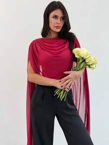 Firerie Women's Elegant Casual Minimalist Vacation Fashion Versatile Red Knit Patchwork Mesh Flowy Tie Sleeve Sleeveless Fitted Bodysuit, Spring/Summer New Ladies Bodysuit Top, Valentine's Day Date, Teacher Outfit - Red - View 5