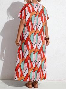 Breezaya Đầm ngắn tay cổ tròn in hoa dành cho nữ cỡ lớn, thanh lịch và phù hợp để mặc hàng ngày. - Nhiều màu - Xem 2