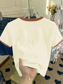 Tween Girls' Casual Cute Cartoon Cat Print Short Sleeve Round Neck T-Shirt, Suitable For Summer - Multicolor - View 2