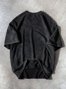 PAVTROS 男士街头风-INS风水洗面料深色字母印花T恤，适合音乐节、夜店、男友/老公礼物、周年纪念礼物 - 黑色 - 查看 2