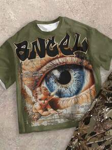 Bộ 2 món cho bé trai tuổi teen: Áo thun cổ tròn và quần ống loe, trang phục mùa hè thường ngày với họa tiết đường phố cổ điển, phong cách Y2K. - Nhiều màu - Xem 3