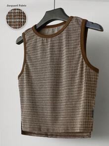 Manfinity Dauomo 男士休闲提花面料无袖背心 - 棕色 - 查看 4