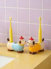 Joivida 创意可爱卡通动物彩色斑点戴帽腊肠犬情侣亲子家庭牙刷架，马桶洗漱台牙刷收纳架创意底座情人节礼物收纳架，可放置电动牙刷，美观大方的牙桥架，适合万圣节、圣诞节、情人节等节日赠送朋友。 - 彩色 - 查看 1