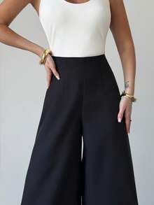 Firerie Women's Casual Chic High Waist Textured Wide Leg Pants, Suitable For Back To School And Commuting - Black - View 8