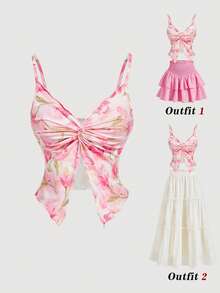 SHEIN MOD Women's Twist Front Sleeveless Crop Top, Cute Blouse,Going Out Top,Country Outfits,Beach Vacation Wear,Tea Party ,Cute Tops,Valentine's Day,Pink Top ,Spring/Summer Outfits, Casual,Spring/Summer Outfit Women, Party Top, , Valentine Outfits For Women, Chic, Birthday Wear, Tank Top, - Pink - View 1