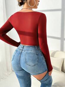 Chiquease Corpiño de encaje de manga larga para mujer - Burdeos - Ver 2