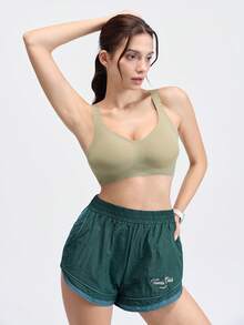 Loungeista 1pc Casual Comfy Green Wireless Seamless Women Bra, Simple Solid Color Bra Wirelessfor Summerfor Summer - Green - View 5