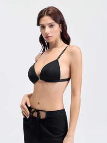 黑色前扣式无钢圈文胸，带固定垫，女士内衣文胸，带可拆卸肩带，可打造百搭造型 - 细肩带文胸、交叉后背文胸和细肩带文胸 - 黑色 - 查看 5