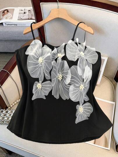 GlowEve CURVE 大码女式3D立体花卉优雅吊带背心，适合日常穿着