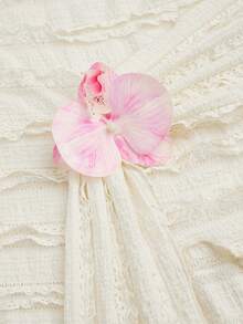 Sweetra 花卉纹理蕾丝饰边修身开衩吊带连衣裙，甜美度假风 - 杏色 - 查看 3