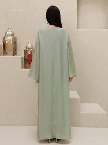 Yasmyna Women's Elegant Floral Embroidered Turkish Maxi Dress & Arabic Traditional Abaya - Green - View 7