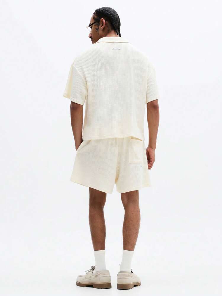 Cream Knit Polo And Shorts Set