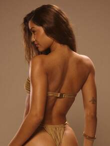 Musera Resort 无肩带水晶饰边抹胸比基尼上衣，适合夏季伊比沙岛度假，优雅可爱，适合海滩、节日、锐舞派对、波西米亚风，适合夏季和春季。 - 金色 - 查看 3