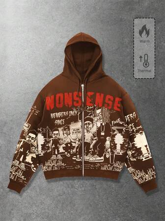 Street Life Felpa con cappuccio casual da uomo con stampa a cartoni animati