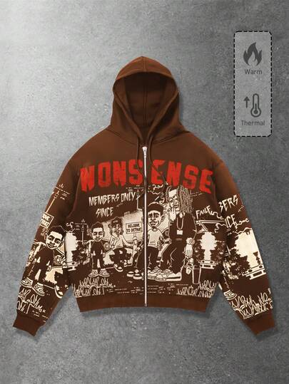 Street Life Felpa con cappuccio casual da uomo con stampa a cartoni animati