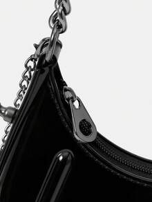 ROMWE Grunge Punk 1pc Women's Punk Studded Spike Handbag Chain Shoulder Crossbody Jelly Bag - Black c - View 3