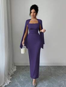 Elenzga Vestido ajustado con decoración de perlas elegante y refinado para mujeres - Bold Plum - Ver 7