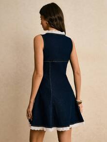 Poéselle Women's Casual Sleeveless Denim Dress With Contrast Trim, Summer - Dark Wash - View 2