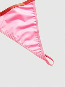 ROMWE Goth 暗黑哥特朋克粉色PU系带文胸、丁字裤和紧身迷你裙性感内衣套装 - 粉色 - 查看 3