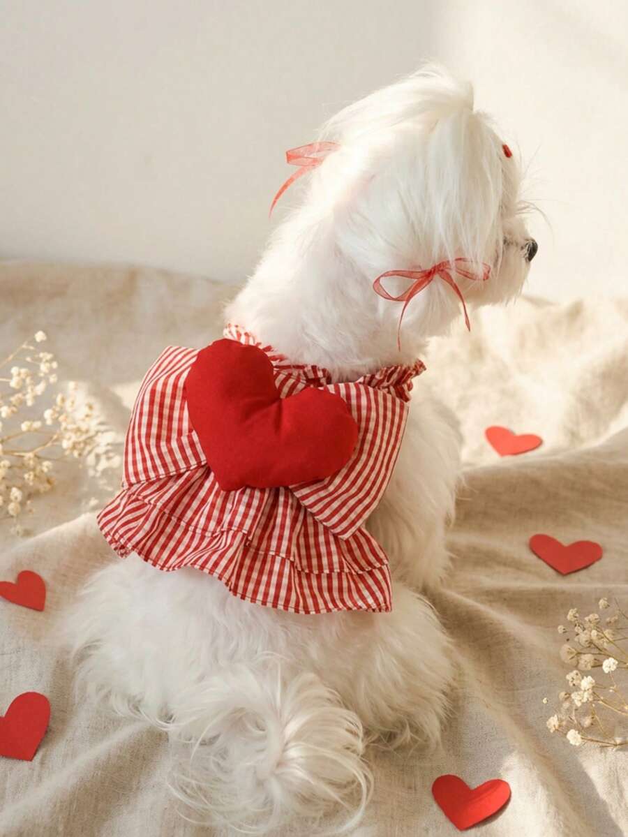 PETSIN Roupa fofa e delicada para a primavera, com estampa de corações para o Dia dos Namorados. Minissaia confortável e macia para animais de estimação, ideal para Yorkshire Terrier, Maltês, Bichon Frisé e Pomerânia. Perfeita para fotos de Dia dos Namorados, encontros familiares e uso diário. Look fashion para pets no Dia dos Namorados. - Multicolorido - Ver 1