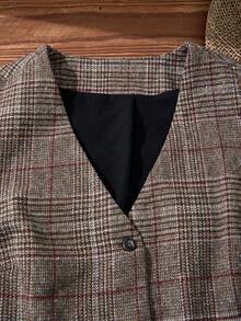 Rusticease Áo vest nữ cỡ lớn thời trang thường ngày in họa tiết kẻ caro - Nhiều màu - Xem 5