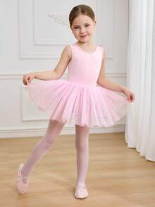 Girls (Small) Elegant & Cute Ballet Dance Leotard, Shiny Mesh Suitable For Training & Competition, Cute Bow Hollow Back Design Tutu Skirt, Activewear - Pink - View 5