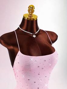 mini con lentejuelas y espalda descubierta para mujer - Rosa - Ver 8
