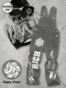 Young BoyLetter Print Black Denim Bib Pants - Light Grey - View 1