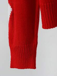 Chiquease Back-To-School Red And White Heart-Shaped Jacquard Pullover Sweater,Cute Autumn Long-Sleeved Round Neck Fitted Design For School,Parties & Weddings - Red and White - View 5