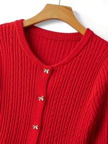 GlowEve CURVE 大码女式金属蝴蝶结装饰长袖针织开衫，秋冬款 - 紅色 - 查看 8