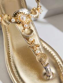 SHUZIA Women's Comfortable, Seastar Decor Strap Flat Sandals Summer Shoes - Gold - View 7