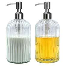 1/2 个 18 盎司玻璃皂液器，带泵头，可重复灌装，竖条纹设计，优质浴室皂液器，适用于厨房和浴室，厨房用品，厨房配件，厨房工具 - 均碼 - 查看 2