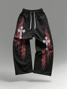 Manfinity EMRG Men's Casual Cross Print Drawstring Waist Sweatpants