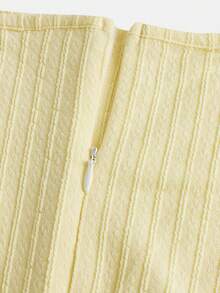 SHEIN Tween Girls' Elegant Casual Solid Yellow Textured Knit Fabric Crew Neck Sleeveless Side Ruched Mini Dress - Yellow - View 5