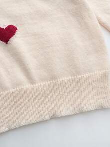 SHEIN Franclia Romantic Valentine's Day Themed Red Stand-Up Collar Pullover Sweater With A Versatile Heart-Patterned Jacquard Design. Features Stylish And Versatile Buttons. Long-Sleeved, Round-Neck, Red Heart-Patterned Jacquard Pullover Sweater. Elegant And Slim-Fitting Evening Wear. Suitable For Women's Elegant Dresses, Wedding Guest Wear, Wedding Party Wear, Valentine's Day Pullover Sweater, Valentine's Day Attire, And Elegant Party/Birthday Tops. - Beige - View 7