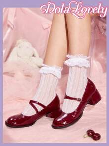 Dola Lovely 女士红色基本款玛丽珍高跟鞋，学院风，适合万圣节、圣诞节、感恩节 - 紅色 - 查看 4