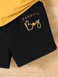 SHEIN 2pcs/Set Baby Boy Casual Stylish Letter Graphic T-Shirt And Shorts - Multicolor - View 4