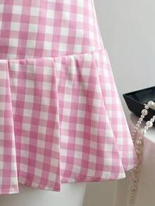 Elamini Women's Plaid Halter Top And Mini Skirt 2 Pieces Set - Pink - View 5