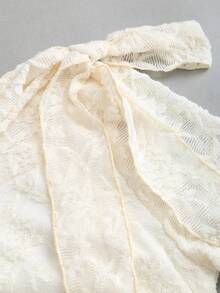 Sweetra Y2K Sexy Lace Asymmetric Shoulder Asymmetrical Hem Dress - Apricot - View 4