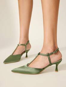 CUCCOO CHICEST Giày bệt nữ màu nâu cà phê, quai chữ T, mũi nhọn, gót thấp, quai ngang mắt cá chân, thích hợp đi làm, hẹn hò, dự tiệc, giày mùa xuân, nghỉ xuân, lễ Phục sinh, ngày Valentine. - màu xanh lá - Xem 5